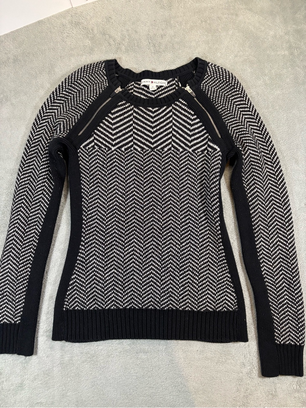 Tommy Hilfiger Chevron Knit Zipper Accent Sweater